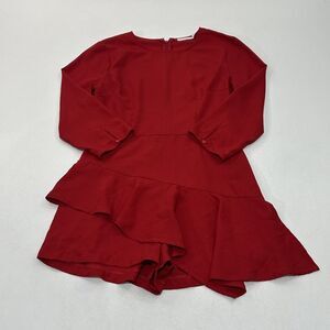 Lush Women's Ruffle Hem Romper Dress Red Back Zipper Button Cuffs, Size S